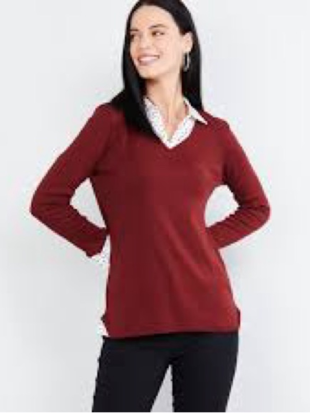 Women's V-Neck Lightweight Top in Burgundy.